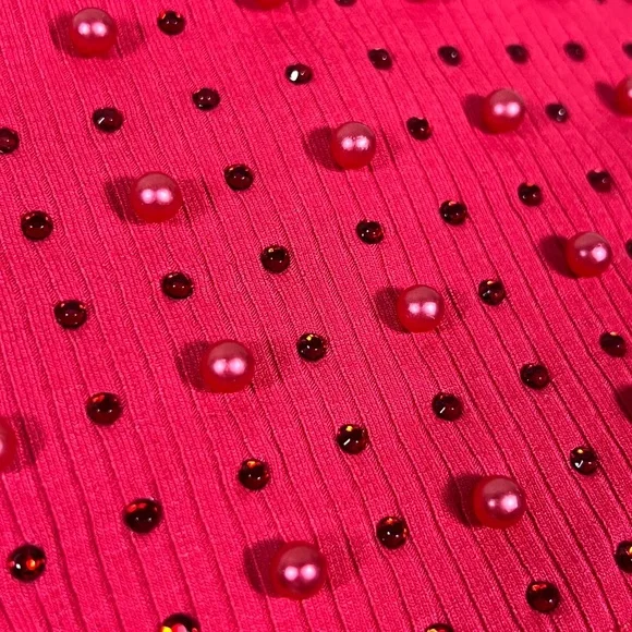 Red bodycon gem and pearl studded tank top, size 3X - Picture 5 of 6